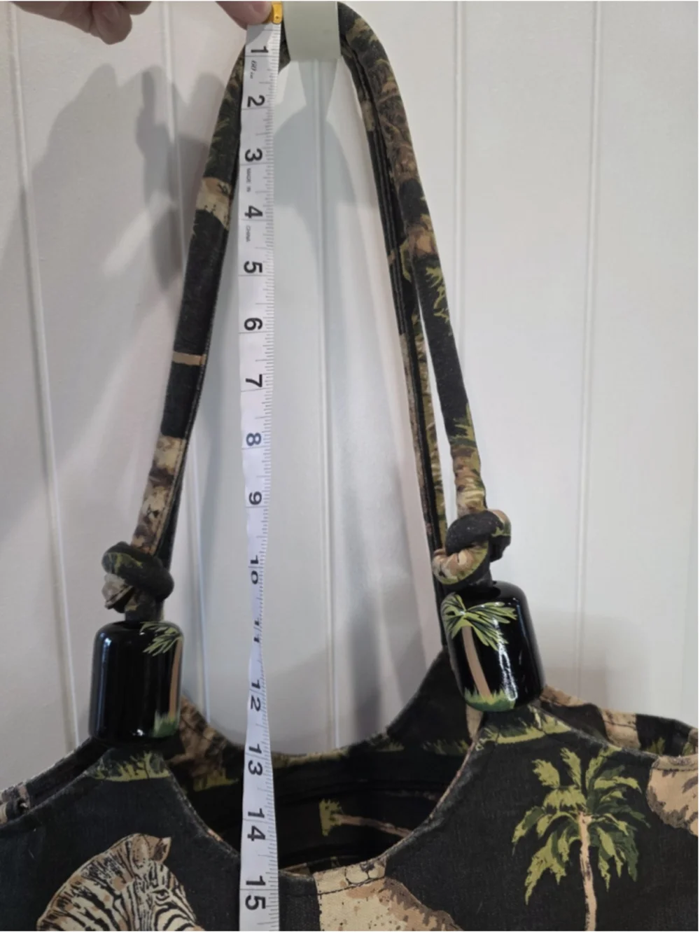 Safari Animal Print Cotton Tote Bag Elephant Zebra Palm Trees Zip Closure Pocket